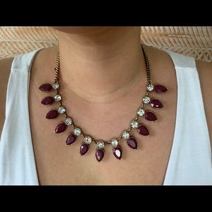 J Crew Burgundy Crystal Statement Necklace